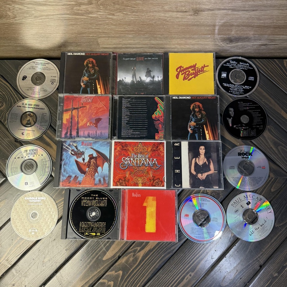 Classic Rock CD Lot Beatles Stones Hendrix Meat Loaf Santana Cher Buffett Hits